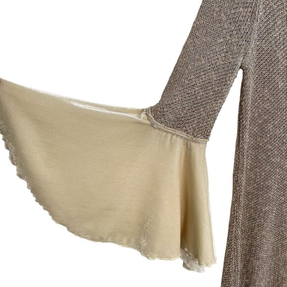 Free People Metallic Knit V-Neck Tunic With Velvet Bell Sleeves, S - Picture 5 of 10